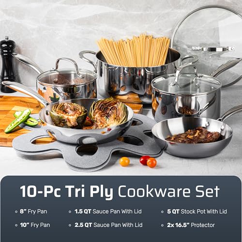 10 Pcs Tri Ply Stainless Steel Cookware Set