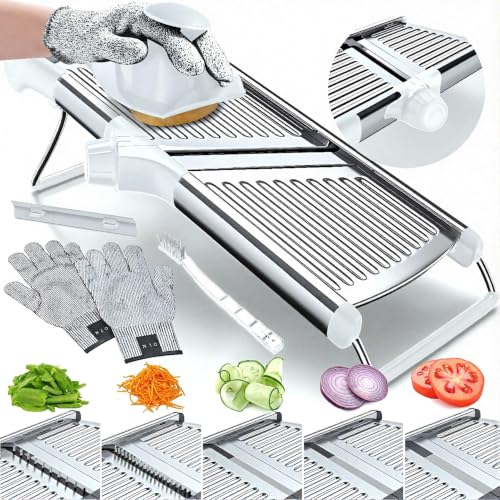 Gramercy Mandoline Slicer for Kitchen with 12 Slice Settings (White/Silver)