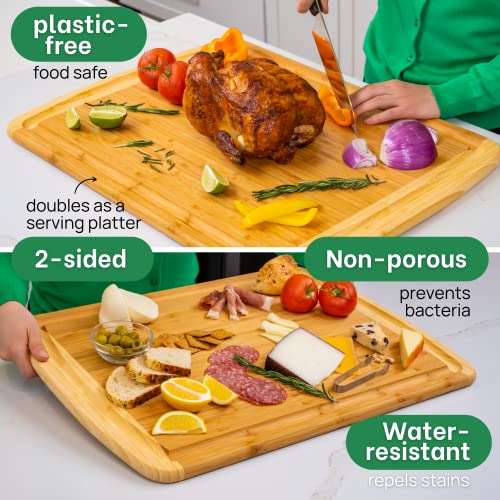 HUGE 24 Inch Bamboo Cutting Board with Lifetime Replacement (Two-Tone / 24"L x 18"W)