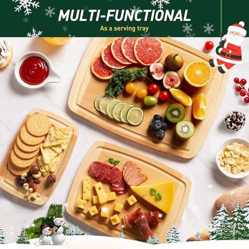Bamboo Cutting Board Set Non Slip Feet Over Sink Tablas Para Picar Cocina Tabua Madeira Corte Carne Bambu Alimentos Cortar Madera Juego Regalos Cumpleaños Navidad Mujer Mama Abuela Hombre Papa (3-Piece / Two-Tone Bamboo)