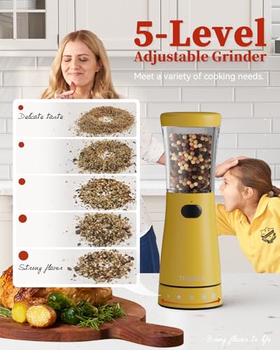 Electric Salt and Pepper Grinder Set with Storage Base (Yellow)