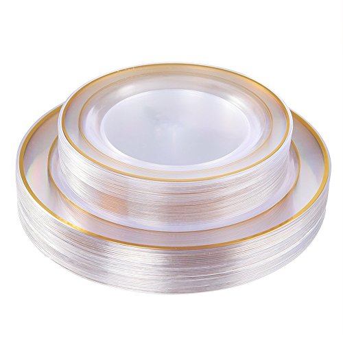60 Pcs Clear Gold Plastic Plates (60 Pieces / Clear Gold)