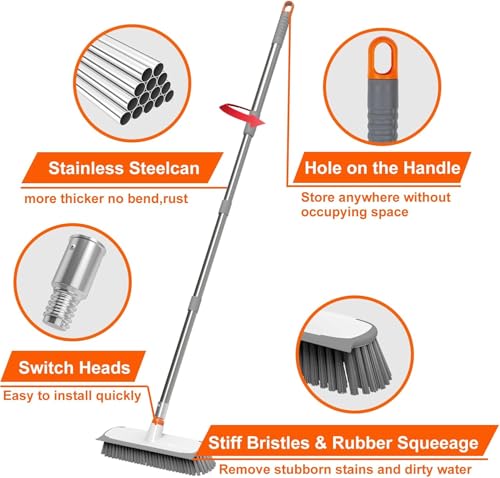 Floor Scrub Brush with Long Handle (Orange)