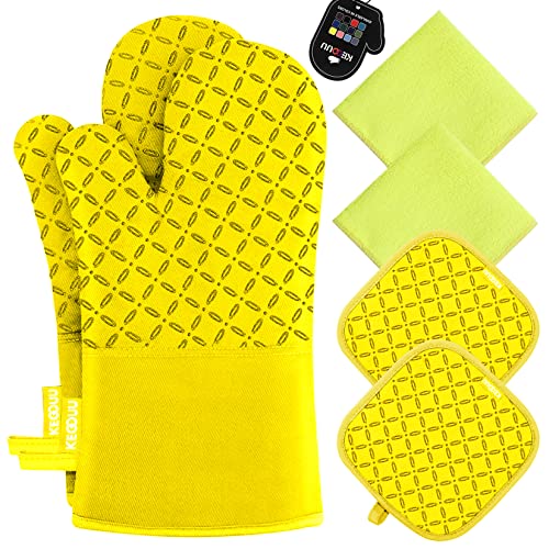 Oven Mitts and Pot Holders 6pcs Set (Yellow)