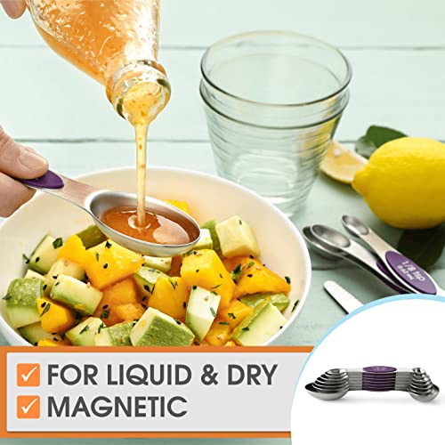 Stainless Steel Magnetic Measuring Spoons Set of 8 (Purple / 1-Pack)