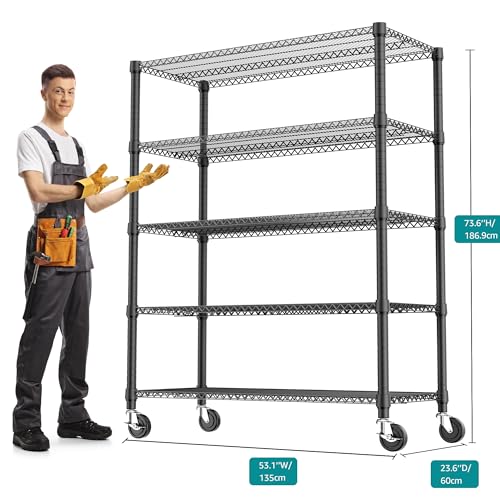3300LBS 53.1" W 5 Tiers Shelf Steel Storage Shelving Utility Shelving Unit Steel Organizer Wire Rack for Home (5 tier, 23.6" D x 53.1" W x 73.6" H / Black)