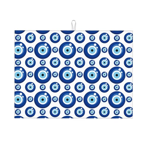 Blue Evil Eyes Microfiber Dish Drying Mat for Kitchen Counter 18"x24" Funny Dishes Pad Dish Drainer Rack Mats Absorbent Washable Reusable (Blue / 18 x 24 inch)