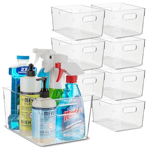 Plastic Food Storage 8 Pack Clear Container Bin with Handles for Organizing Kitchen (8 Count)