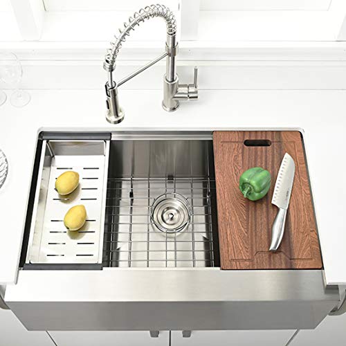 33 Inch Farmhouse Sink Workstation (33"L x 22"W x 10"D / Stainless Steel (Flat Apron))