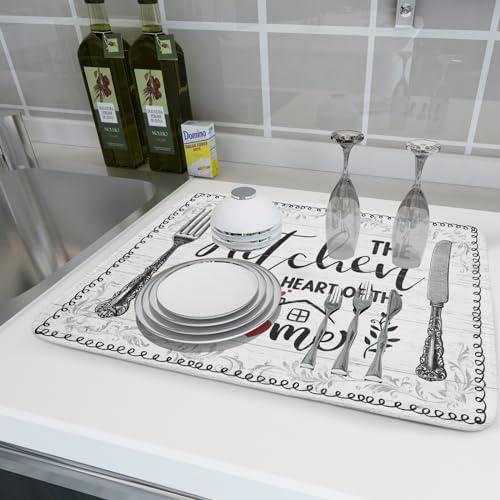 White Kitchen Dish Drying Mat 18x24 Inch Knife Fork Dish Drainer Rack Mats Microfiber Absorbent Protector for Kitchen Countertop Decor (home kitchen / 18" x 24")