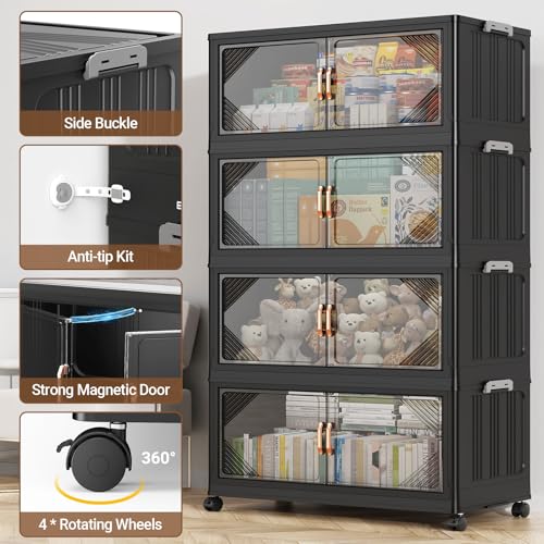 V60 700QT Plastic Stackable Storage Bins with Lid (Black / 140QT-5Pack)