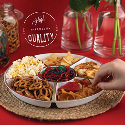 6 Sectional Round Plastic Serving Tray (White & Silver)
