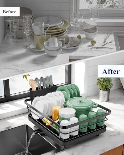 Dish Drying Rack for Kitchen Counter (Black / 12''W x 15.5''L - 1 Tier)