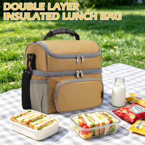 Double Layer Cooler Insulated Lunch Bag Adult Lunch Box Large Tote Bag for Men (2 Count)