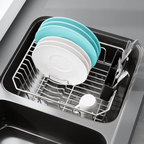 in Sink Dish Drying Rack (Silver / For 12"W x 14"D Double Sink Bottom)