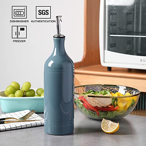 Sweejar Large Ceramic Olive Oil Dispenser Bottle (24 oz, Set of 1 / Fog Blue)