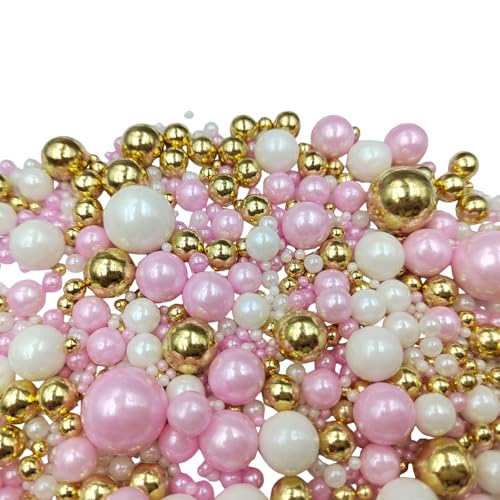 Edible White Pink Gold Sugar Pearls Candy Sprinkles 120G (White Pink Gold)