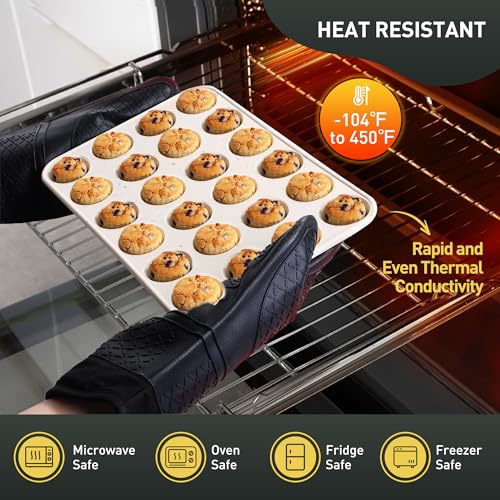 2 Pack 24 Cups Silicone Mini Muffin Pan with Metal Reinforced Frame Silicone Molds Cupcake Cake Baking Cheesecake Pans Cookie Baking Chocoflan Cupcake Mold Mini Bundt Cake Pan Women Gift (2pc: 24-Cup Mini / Cream)