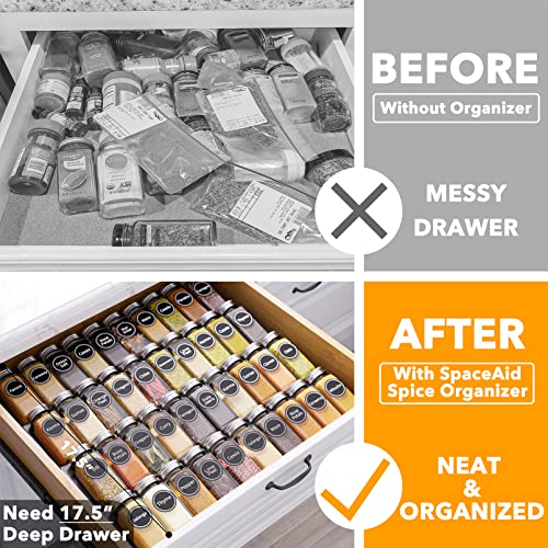 Spice Drawer Organizer with 40 Spice Jars (40 Jars, 18.5" Wide)