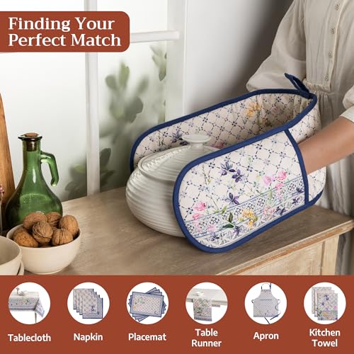 Double Oven Mitts 100% Cotton Double Oven Glove (015 - Faience / 7" x 35" (Double Oven Mitt))