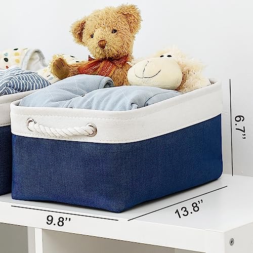 Storage Basket for Organizing (White & Blue / 3PCS/Medium -13.8Lx9.8Wx6.7H)