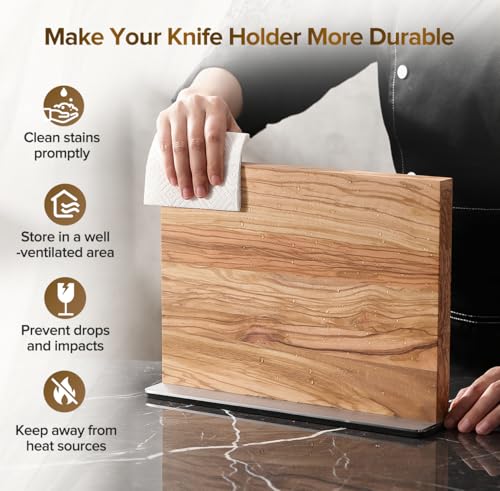 Double Sided Magnetic Knife Holder Rack For Kitchen Counter (Olive Wood Knife Holder)