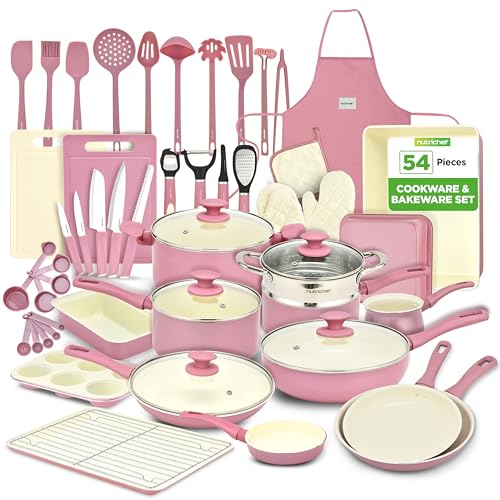 54 Piece Kitchen Cookware Set (Blush Pink / 54pc Set)