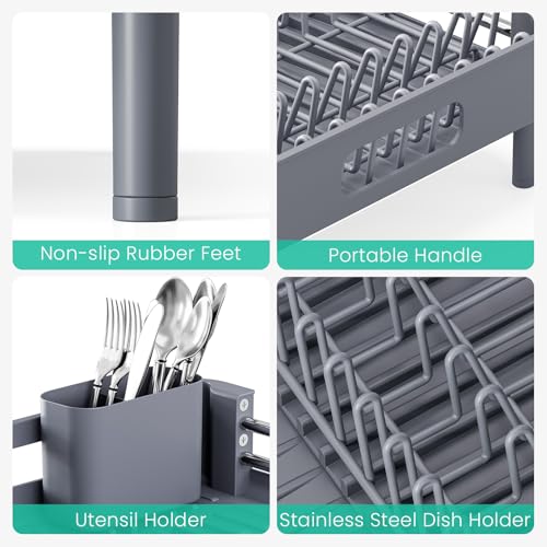 Expandable Dish Drying Rack for Kitchen Counter (Gray / Standard)