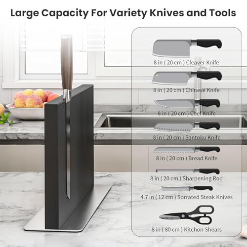 Black Magnetic Knife Block Without Knives (11.6x8.2 inch Black)