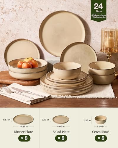 Milkyway 24 Piece Stoneware Dinnerware Set (Milk Tea / Service for 8 (Standard Dinner Set))