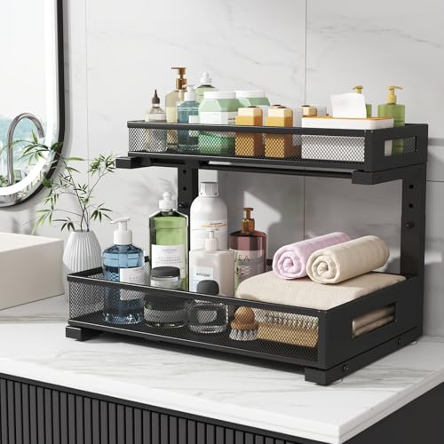 2 Pack 17IN Depth Under Sink Storage Organizer (Black / 2 Pack-17"Dx11.4"-16.14"H)