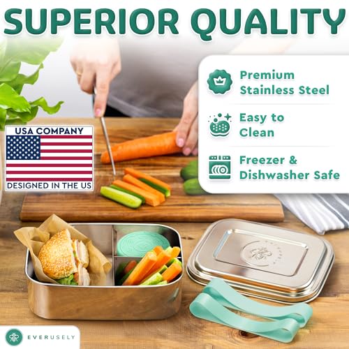 Stainless Steel Bento Box + Condiment Container (Green / 37oz / 1100ml)