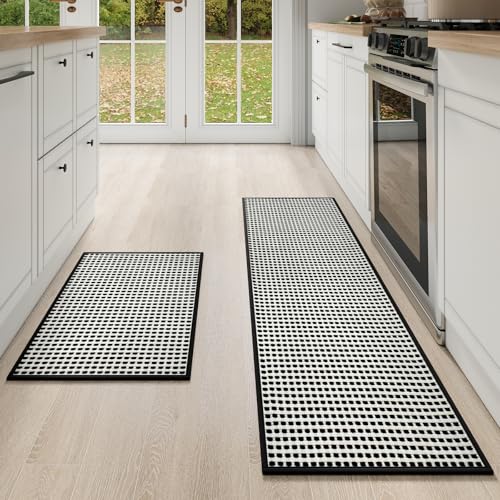 Kitchen Mat Kitchen Rugs Sets of 2 PCS Non Slip Black 17"x30"+17"x59" (10.36 Sq Ft)