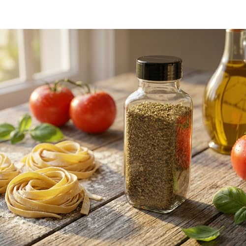 Glass Spice Jars with Shaker Lids (French Square 8oz Black Set of 3)