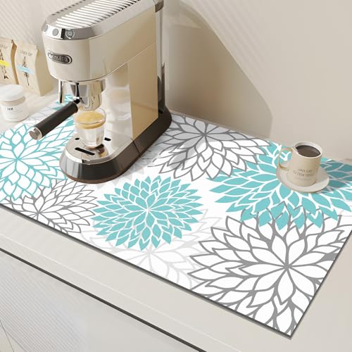 2Pcs Dish Drying Mat & Sink Splash Guard (Teal / 17" X 32" + 24" X 5.5")