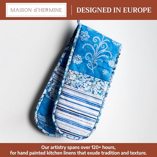 Double Oven Mitts 100% Cotton Double Oven Glove (028 - Summer Blues / 7" x 35" (Double Oven Mitt))