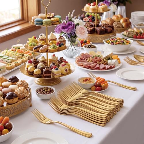 100 Pcs Gold Plastic Forks (Gold / 100)