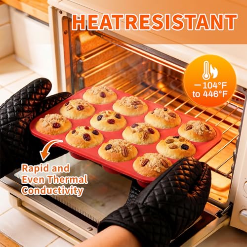 2Pack Silicone Muffin Pans with Metal Reinforced Frame (2Pack Red)