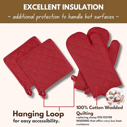 Pot Holders and Oven Mitts Sets for Kitchen Heat Resistant (Red)