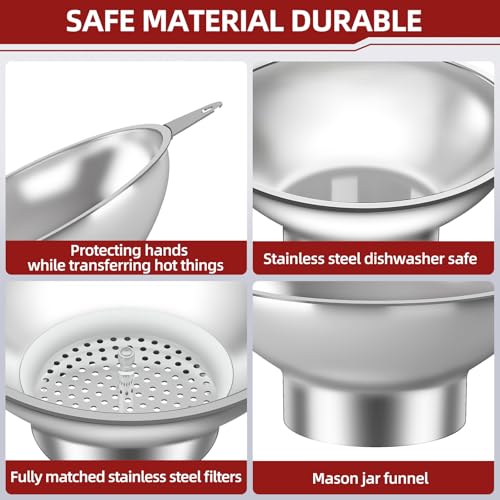 Stainless Steel Metal Canning Funnel with Removable Strainer