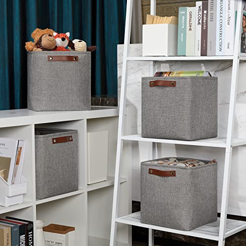 11 inch Cube Stroage Bins 4 Pack Small Grey Square Storage Baskets Cube Organizer (Grey / S-11"x11"x11")