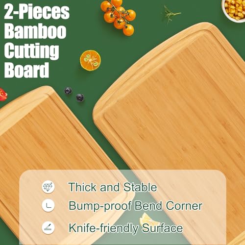 Bamboo Cutting Boards for Kitchen Set of 2 (Two-Tone / Set of 2)