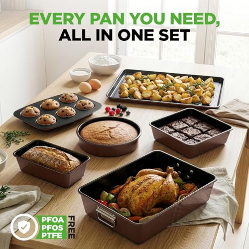 8 Piece Nonstick Stackable Bakeware Set (Brown)