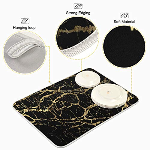 Super Absorbent Dish Drying Mat (Black Gold Marble / 18" x 24")