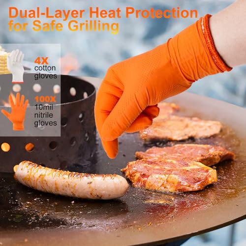 BBQ Gloves Disposable (X-Large / 10mil Nitrile - Orange)