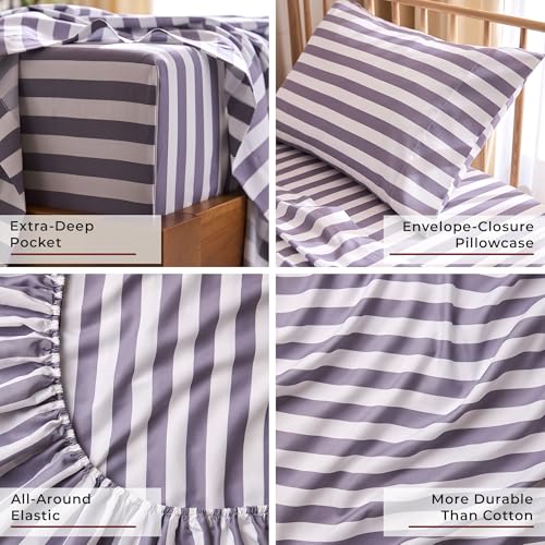 Iconic 3-PC, Ultra Soft Sheet Set (Twin, Oxford Stripe Hazy Lilac) (3395 Oxford Stripe Hazy Lilac / Twin)