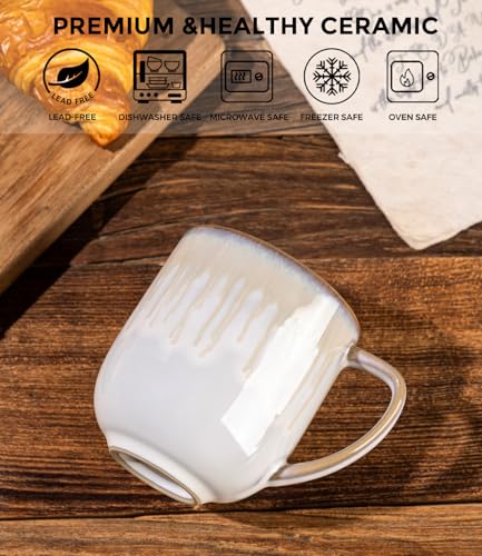 12OZ Ceramic Coffee Mugs Set of 6 (reactive glaze-Dusk Snow Amber / set of 6)