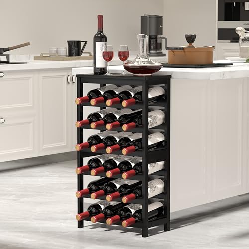 6 Tier Bamboo Wine Rack Freestanding Floor (24 Bottles / Black)