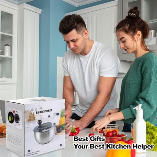5.3Qt Stainless Steel Salad Spinner with Instant Stop Button (Vibrant Black)