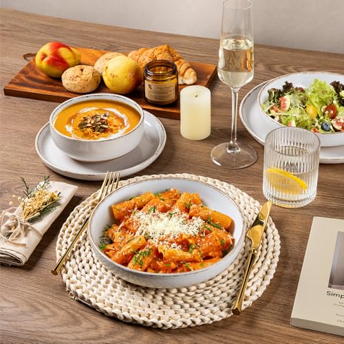 8.75'' Large Ceramic Pasta Bowls (White(8.75inch, Handbrush Rim))